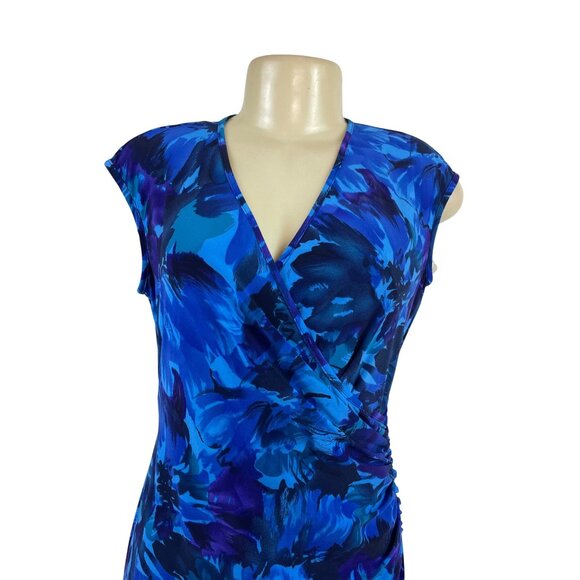 Chaps Womens Blue Floral Sleeveless V-Neck Wrap Dress PM - New - Picture 4 of 8